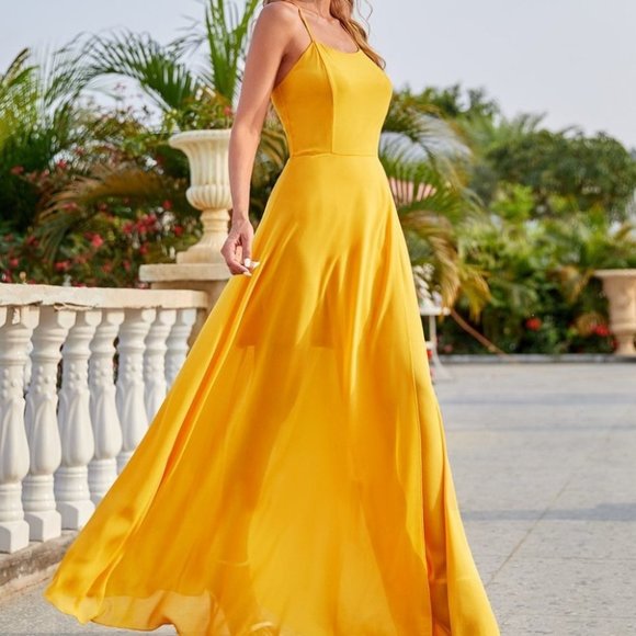 MODA ME COUTURE Dresses & Skirts - Solid Criss Cross Cami Dress - Yellow